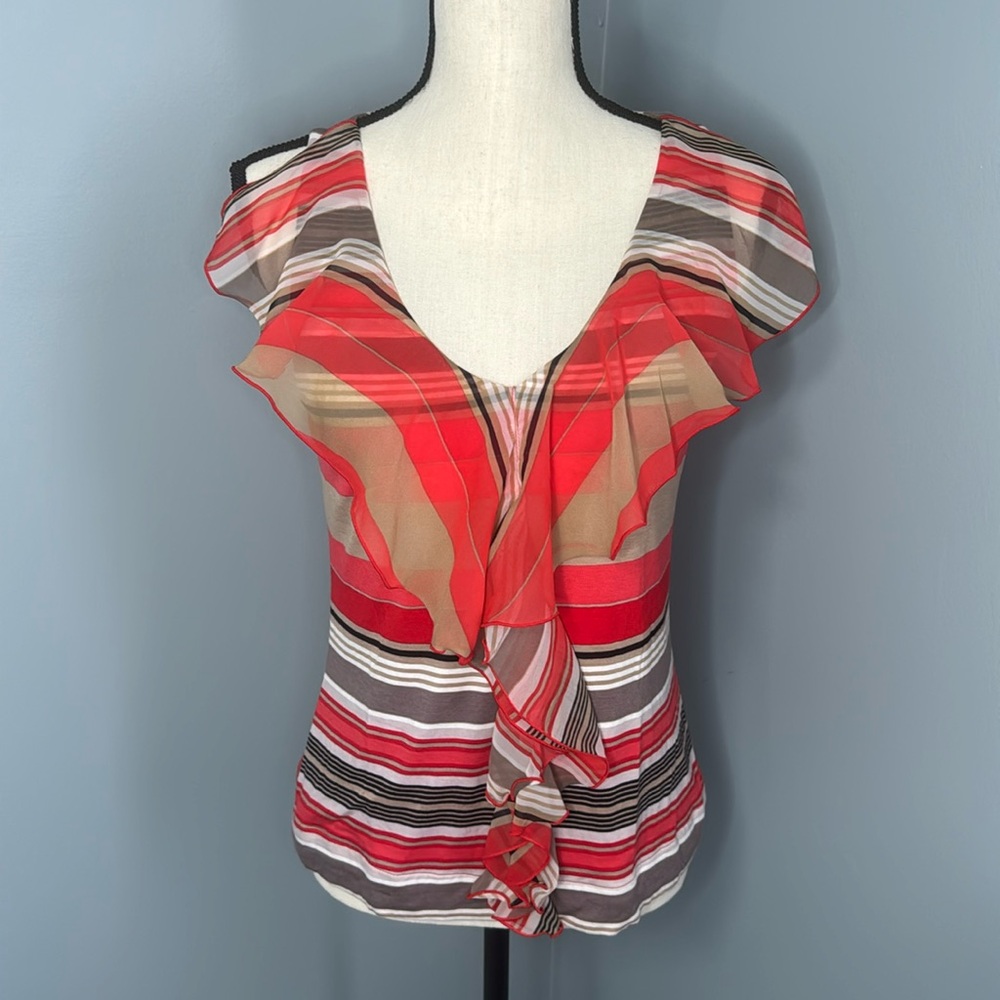 NWT Cache Women’s Red Stripe Sleeveless Blouse Sz S